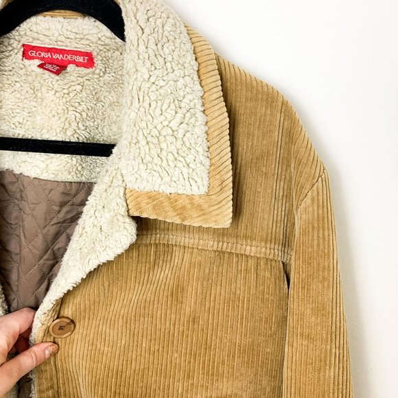 Vintage Gloria Vanderbilt tan corduroy sherpa collar quilted liner coat 2X - Picture 2 of 10